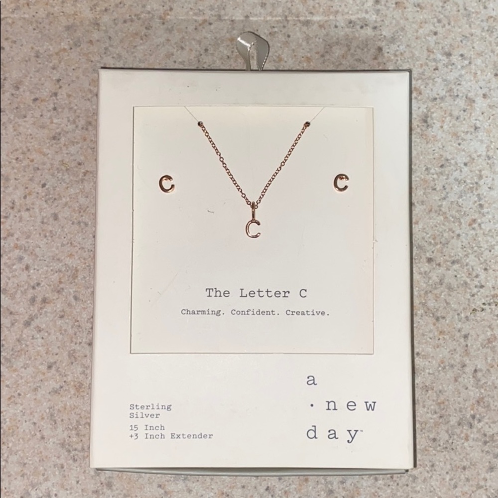 C letter necklace and earrings set